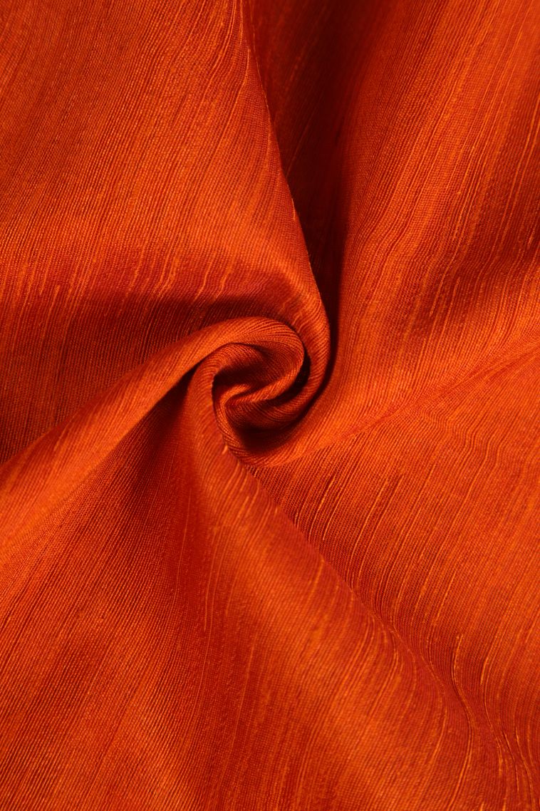 Fire Orange Semi Tussar Silk with Gold Zari Plain view 4