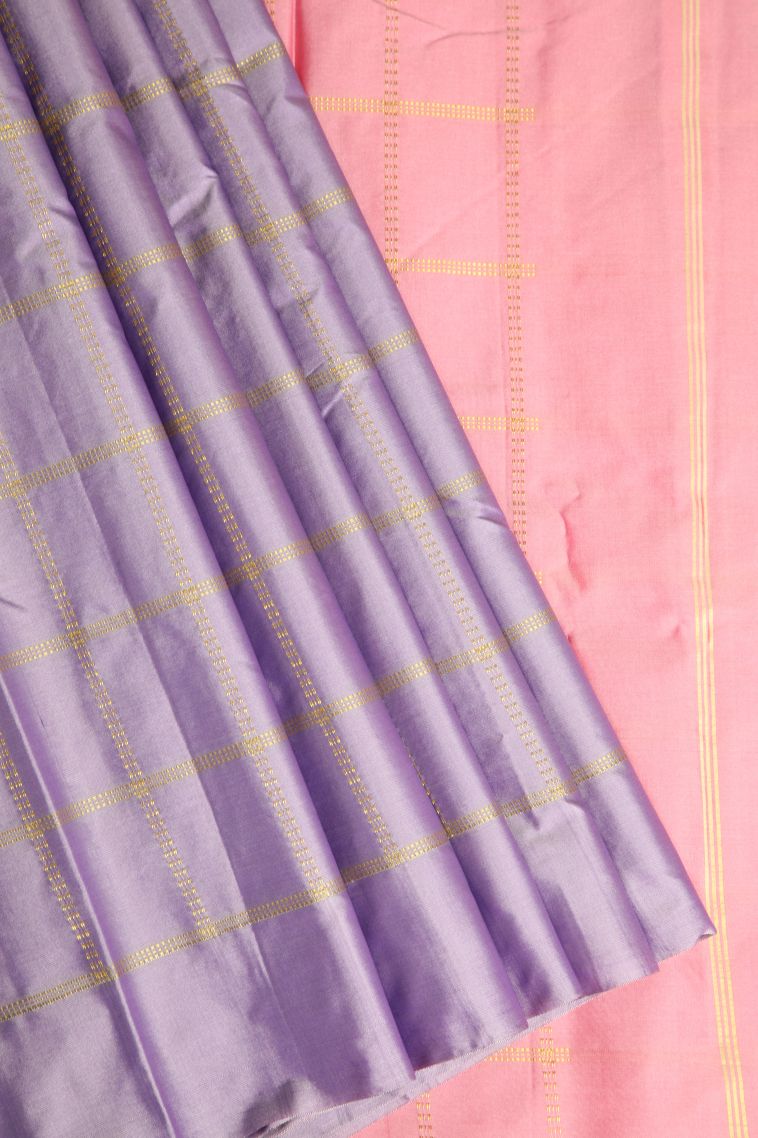 Heather Purple Soft Silk Saree with Gold Zari Checks