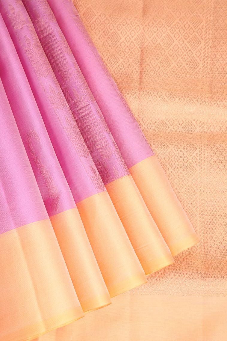 Ballet Pink Soft Silk Saree with Copper Zari Floral Patterns view 1