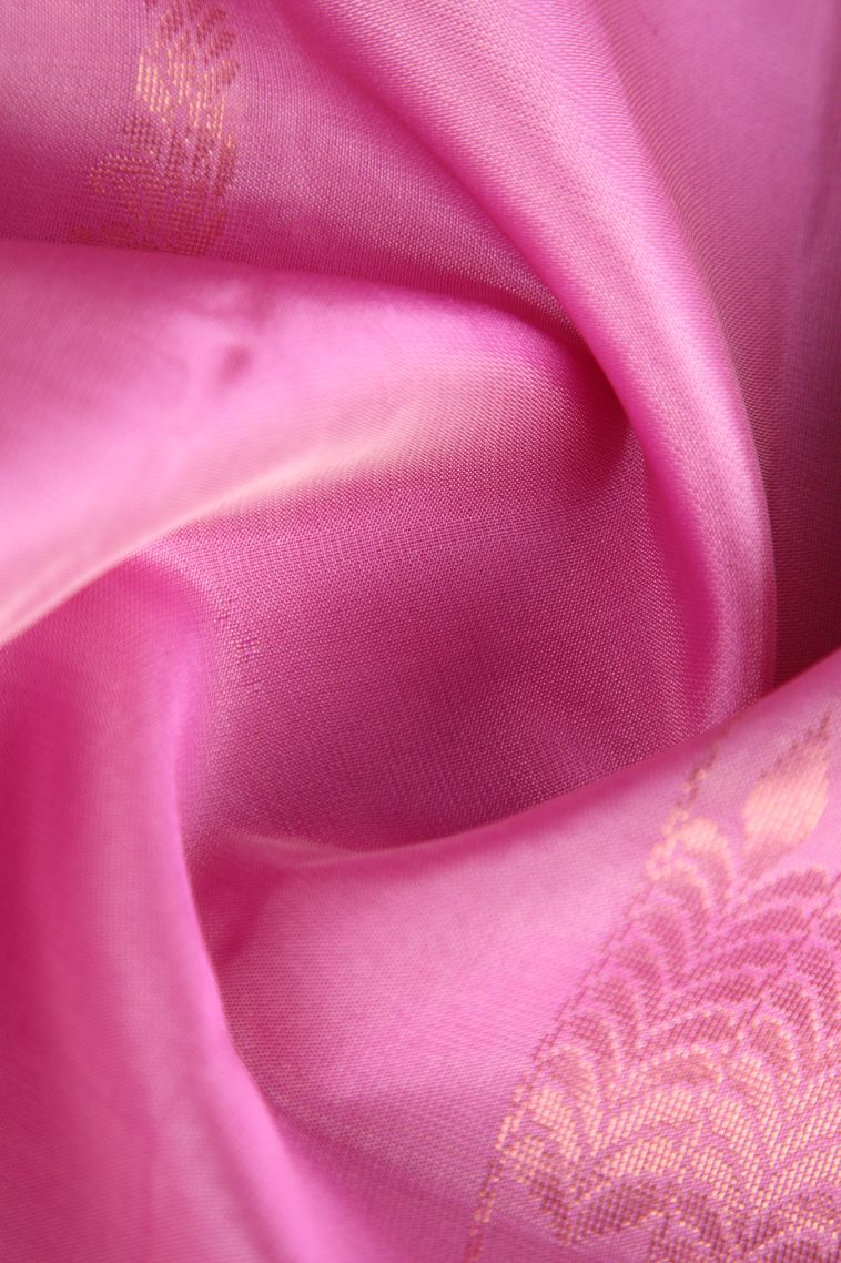 Ballet Pink Soft Silk Saree with Copper Zari Floral Patterns view 4