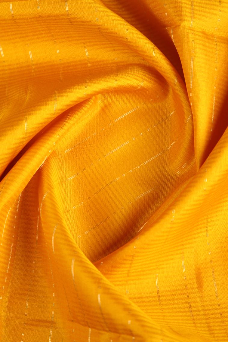 Merigold Orange Soft Silk Saree with Gold Zari Raindrops Model view 4