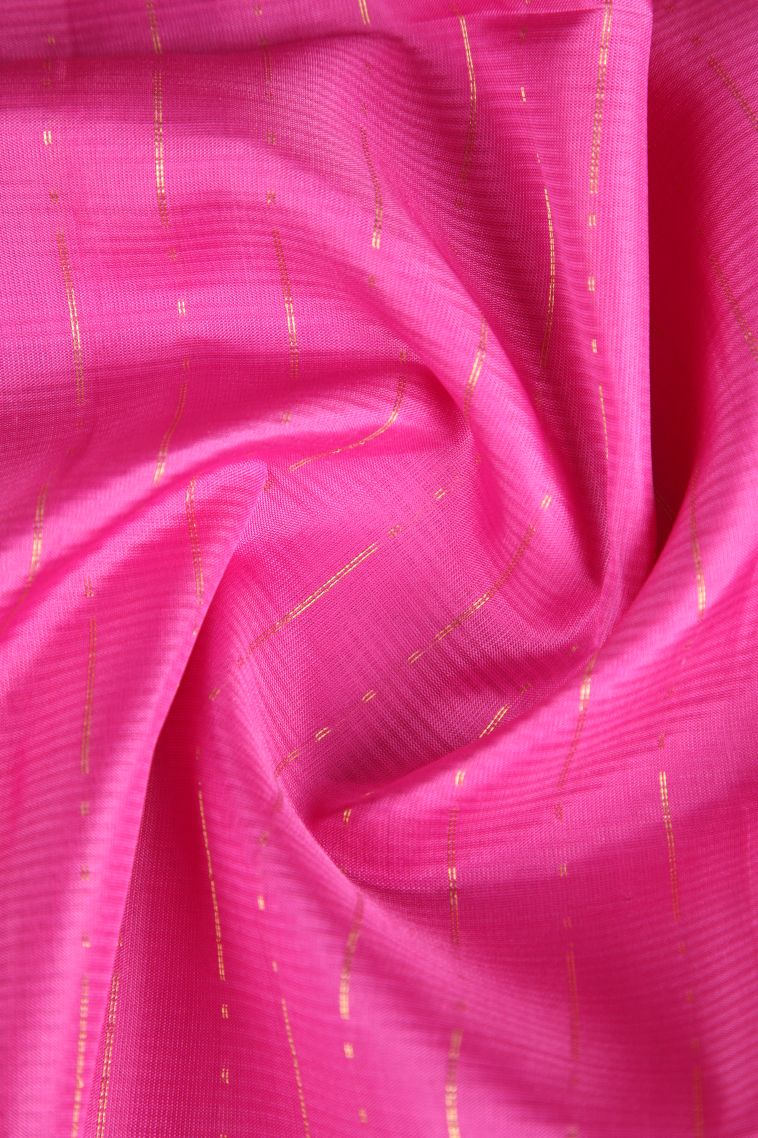 Bubblegum Pink Soft Silk Saree with Gold Zari Raindrops Model view 4