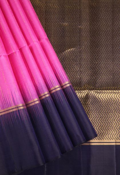 Bubblegum Pink Soft Silk Saree with Gold Zari Raindrops Model