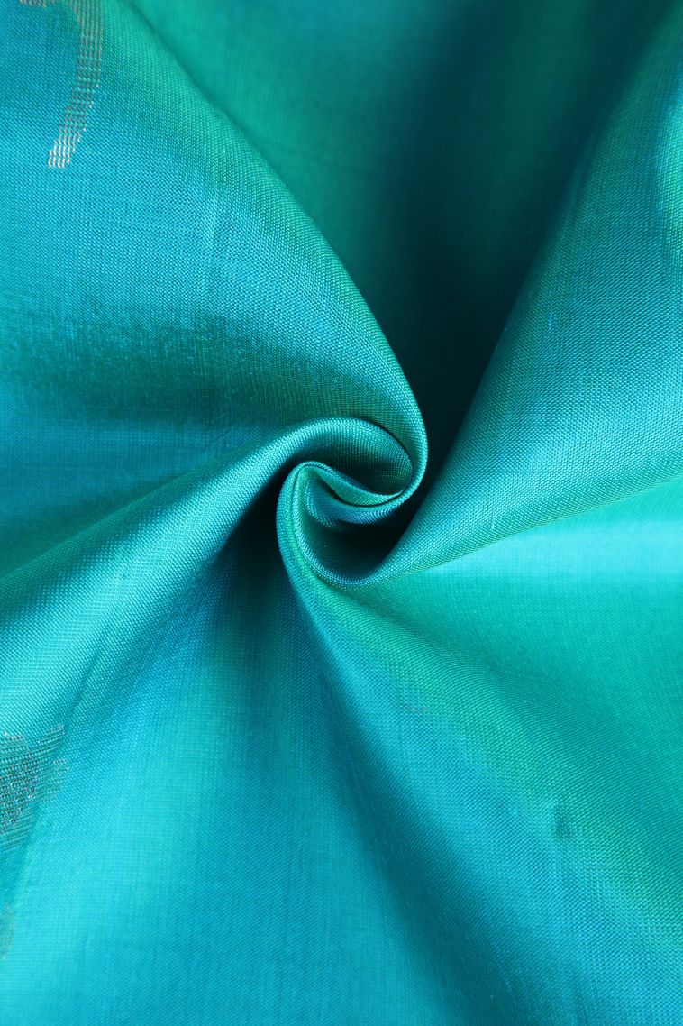 Sky Blue Soft Silk Saree with Gold Zari Floral Puttas view 4