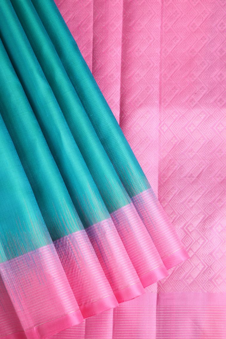 Sky Blue Soft Silk Saree with Gold Zari Floral Puttas