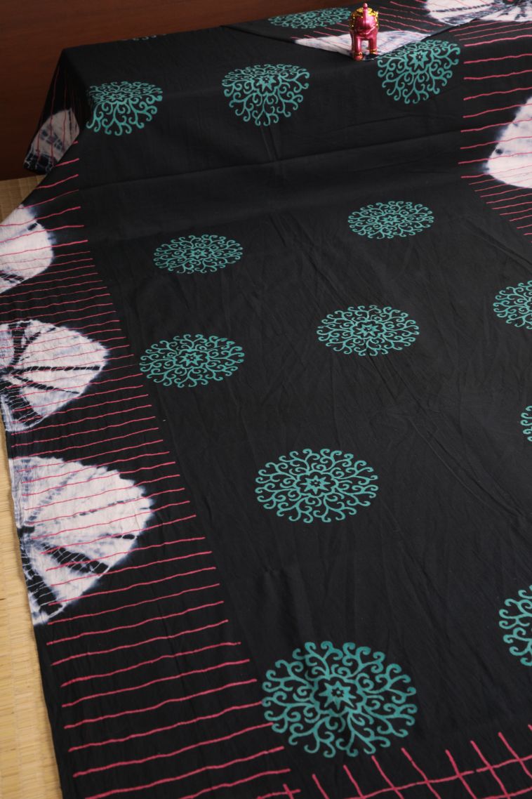 Asphalt Black Cotton Sarees with Without Zari Zari Geometric Shapes view 2