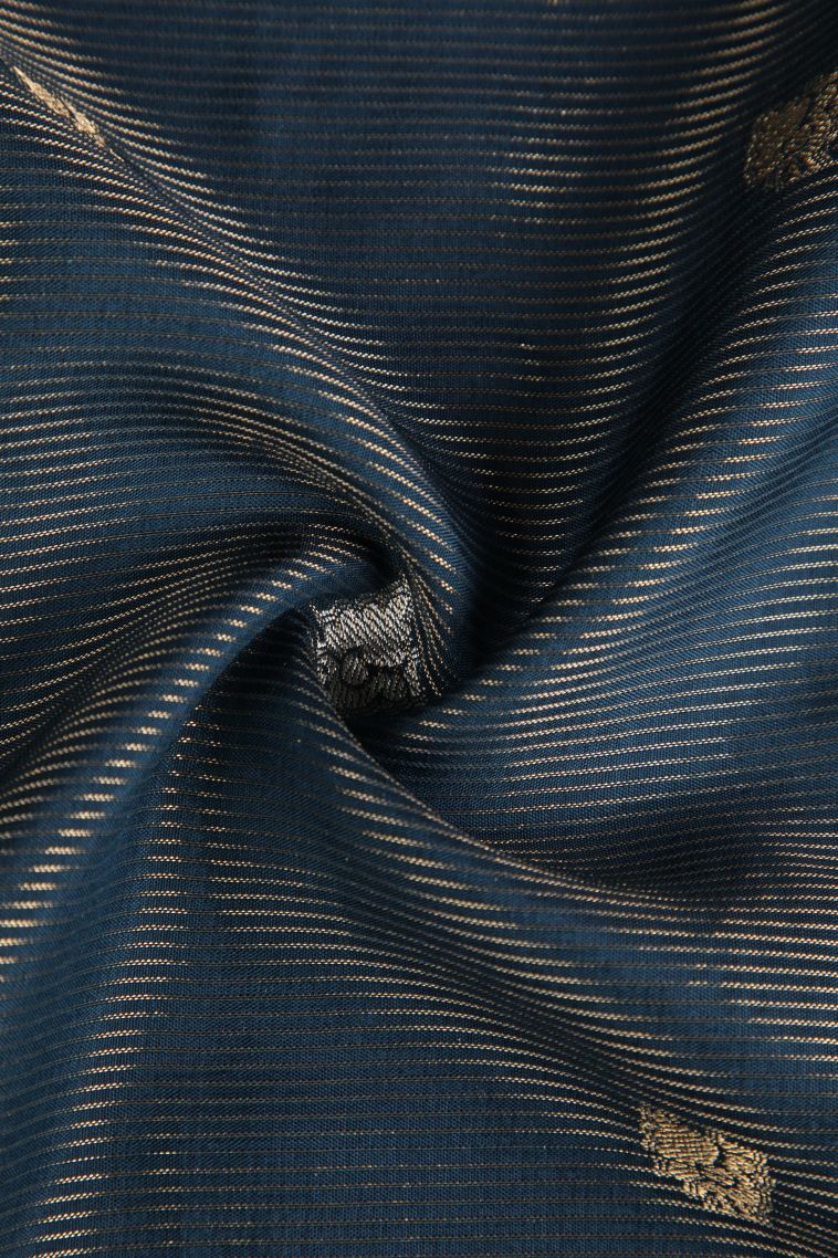 Aegean Blue Banaras Sarees with Gold Zari Peacock Motifs view 4