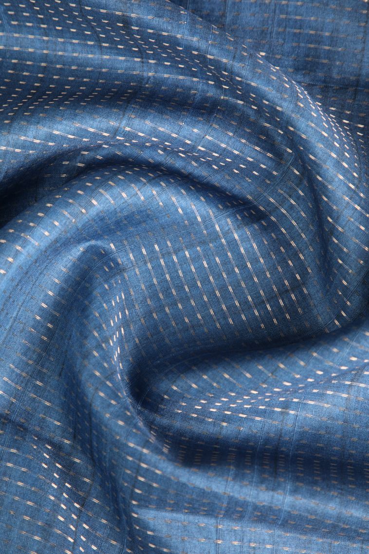 Daffane Blue Semi Tussar Silk with Gold Zari Vaira Oosi view 4