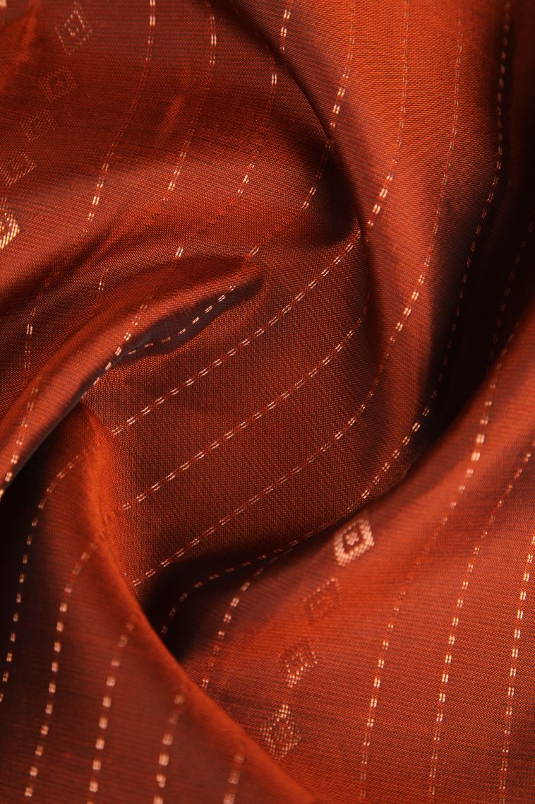 Rust Orange Soft Silk Saree with Copper Zari Buttis (small Dots Or Motifs) view 4