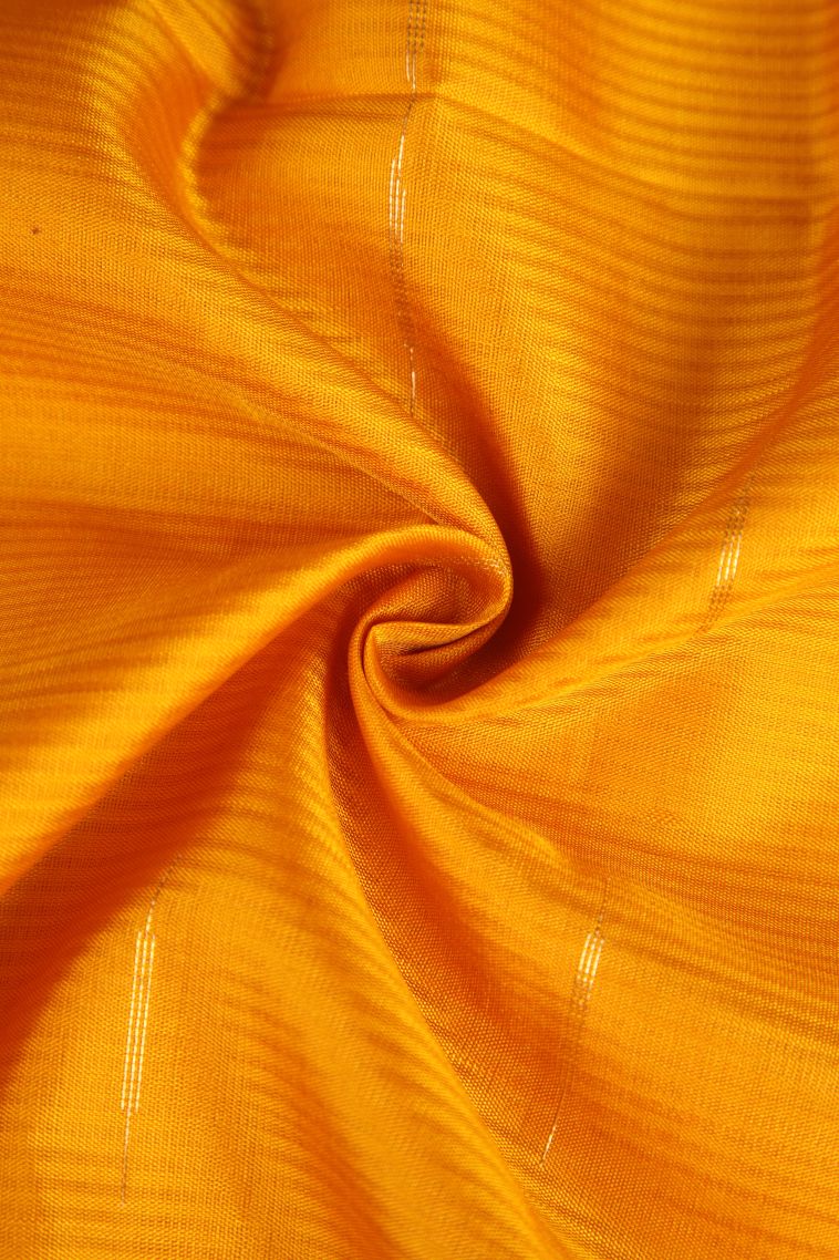 Merigold Orange Soft Silk Saree with Gold Zari Raindrops Model view 4