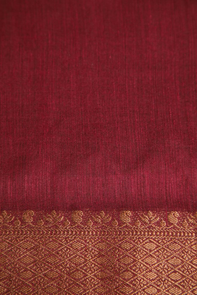 Olive Green Semi Tussar Silk with Gold Zari Plain view 3