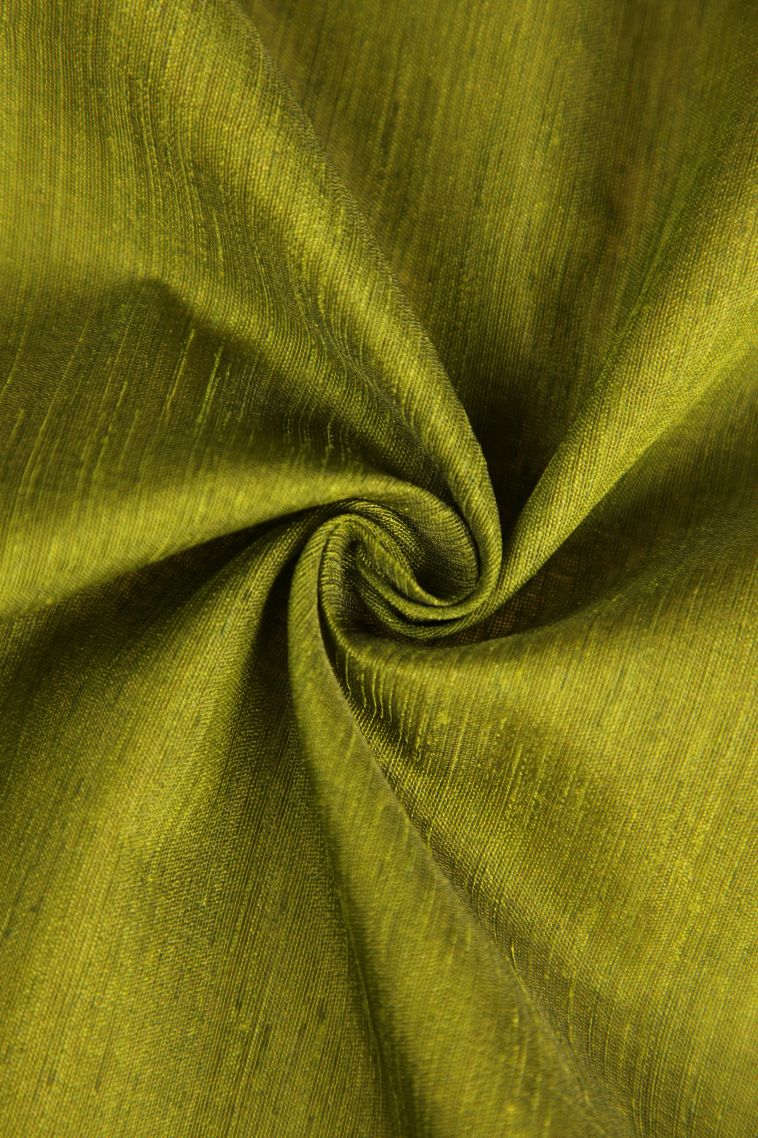 Olive Green Semi Tussar Silk with Gold Zari Plain view 4