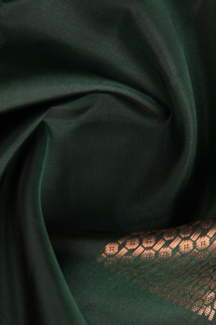 Bottle Green Soft Silk Saree with Copper Zari Geometric Shapes view 4