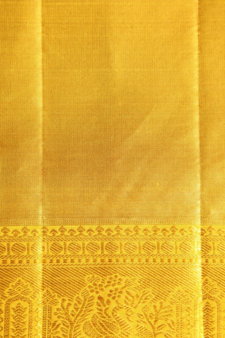 Gold Kanchipuram Silk Sarees with Gold Zari Birds And Floral Pattern view 3