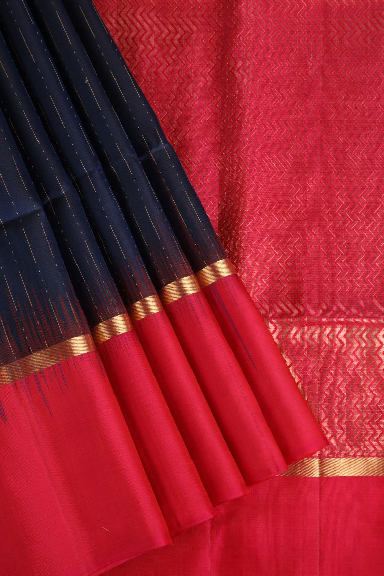 Indigo Blue Soft Silk Saree with Gold Zari Raindrops Model view 1