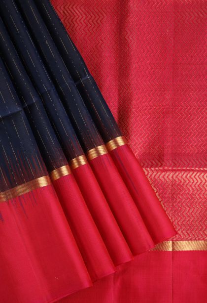 Indigo Blue Soft Silk Saree with Gold Zari Raindrops Model