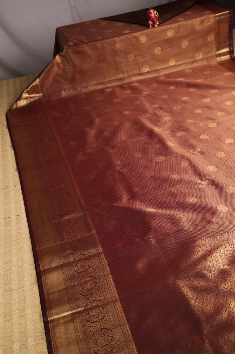 Berry Red Apoorva Silk Sarees with Gold Zari Floral Puttas view 2