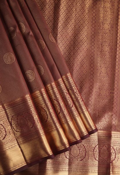 Berry Red Apoorva Silk Sarees with Gold Zari Floral Puttas