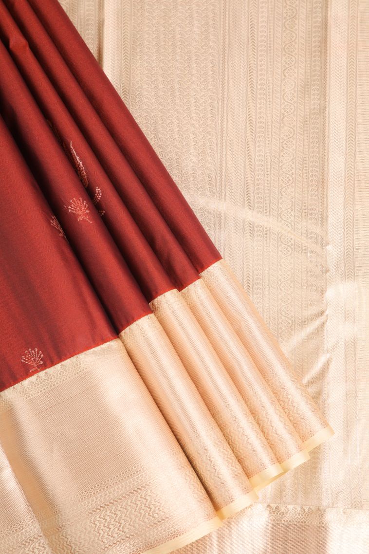 Apple Red Apoorva Silk Sarees with Gold Zari Floral Puttas view 1