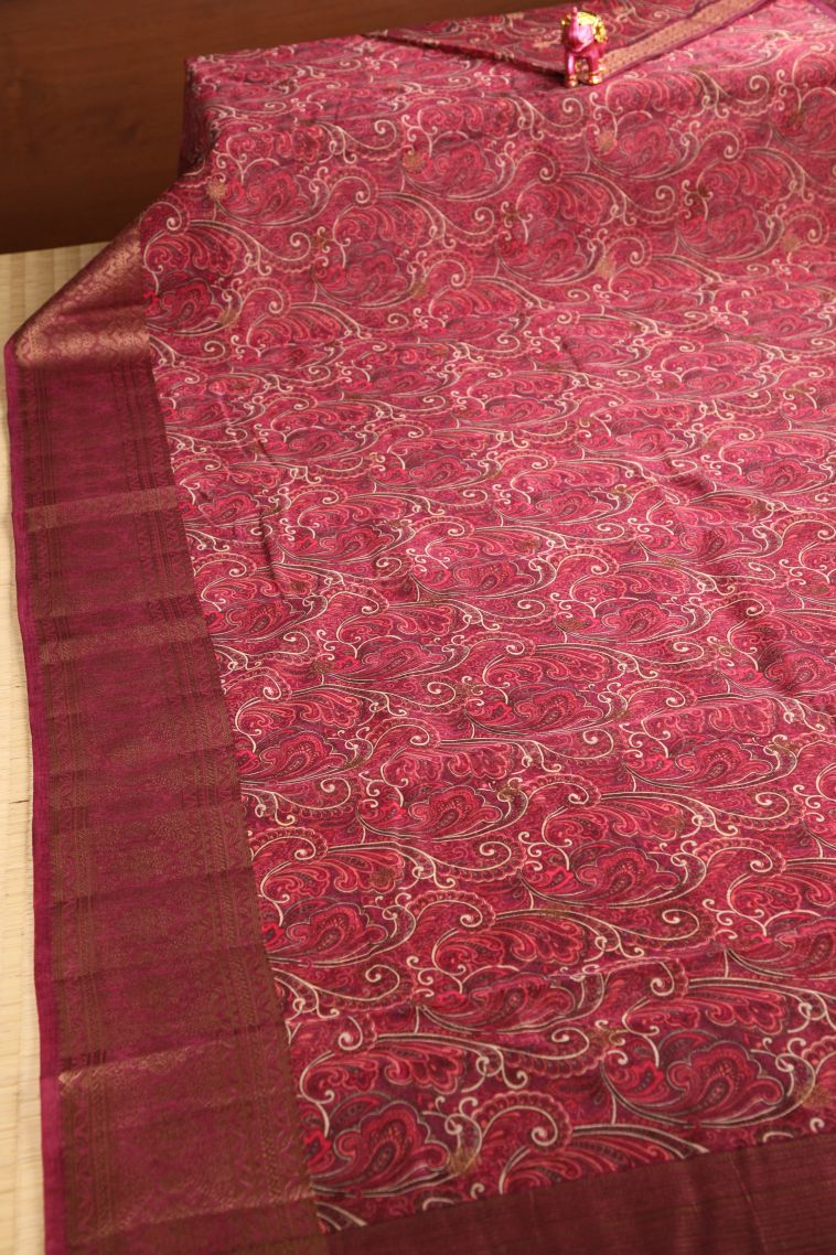 Bosenberry Purple Jute Sarees with Antic Zari Floral Patterns view 2
