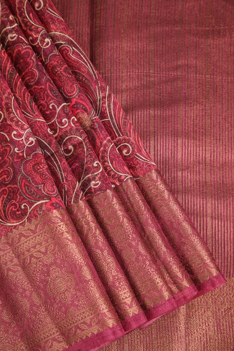 Bosenberry Purple Jute Sarees with Antic Zari Floral Patterns view 1