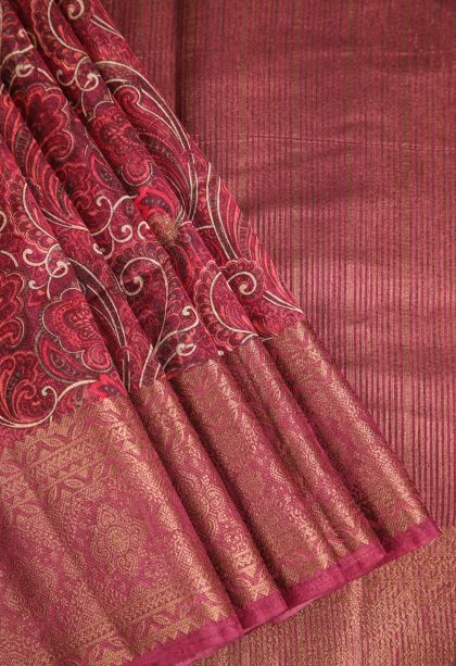 Bosenberry Purple Jute Sarees with Antic Zari Floral Patterns