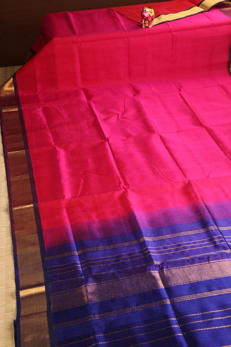 Hot Pink Silk Cotton with Gold Zari Plain view 2