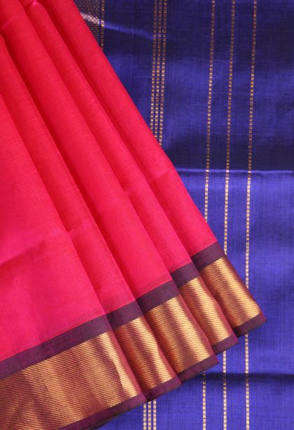 Hot Pink Silk Cotton with Gold Zari Plain