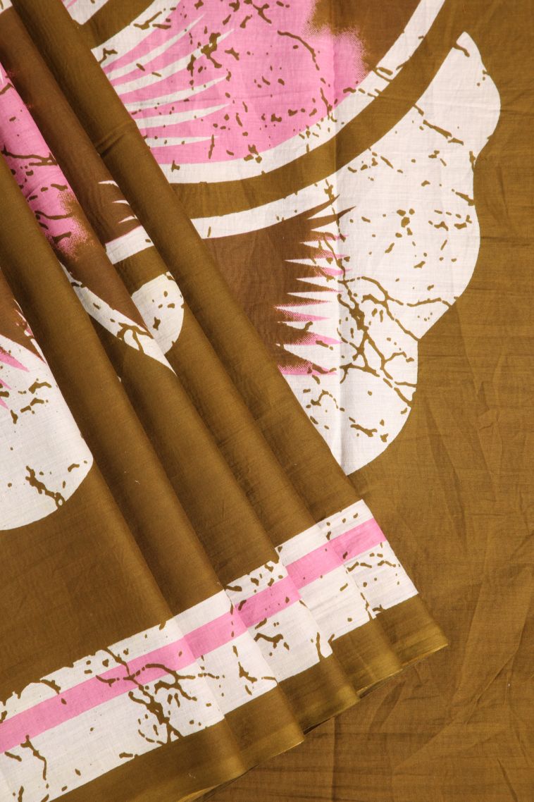 Peanut Brown Cotton Sarees with Without Zari Zari Floral Patterns