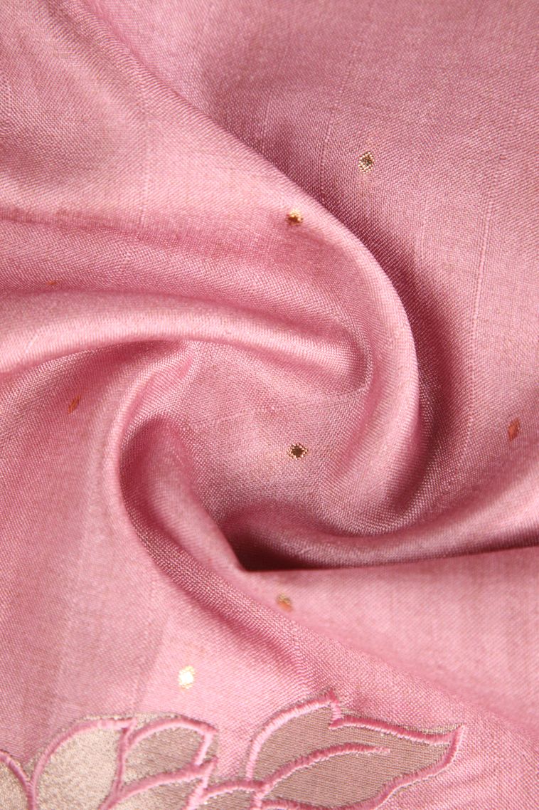 Crepe Pink Tussar Saree with Without Zari Zari Floral Puttas view 4