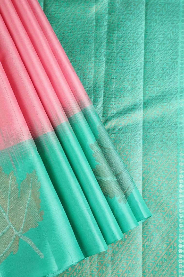 Rose Pink Soft Silk Saree with Gold Zari Floral Puttas