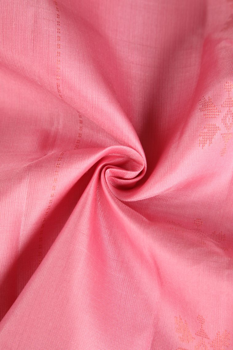 Rose Pink Soft Silk Saree with Gold Zari Floral Puttas view 4