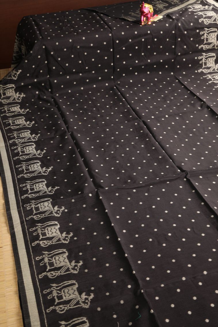Asphalt Black Semi Tussar Silk with Without Zari Zari Buttis (small Dots Or Motifs) view 2