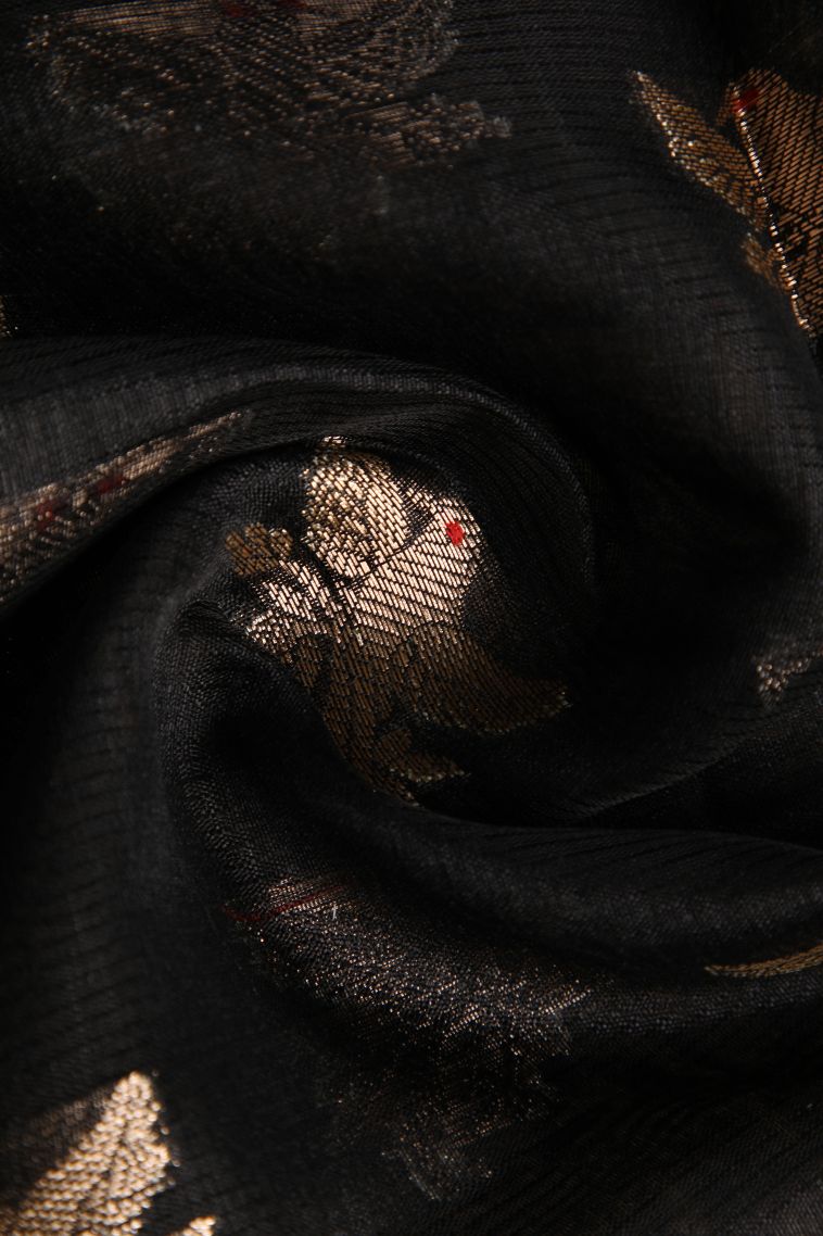 Abbey Black Banaras Sarees with Gold Zari Birds Mottif view 4