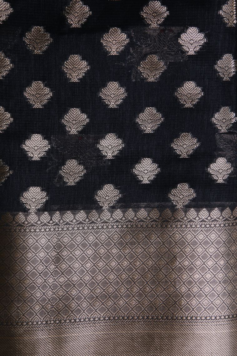 Abbey Black Banaras Sarees with Gold Zari Birds Mottif view 3