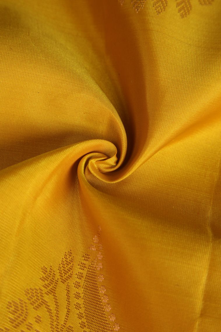Mango Yello Soft Silk Saree with Copper Zari Floral Patterns view 4