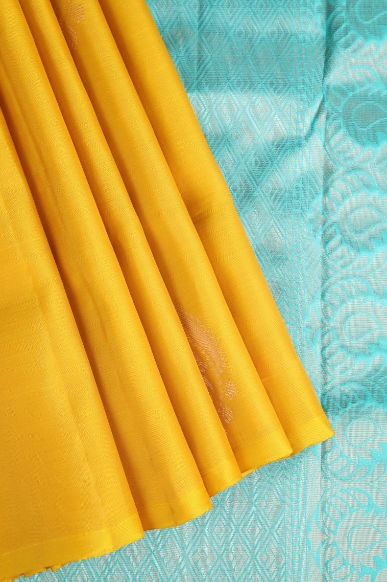 Mango Yello Soft Silk Saree with Copper Zari Floral Patterns view 1