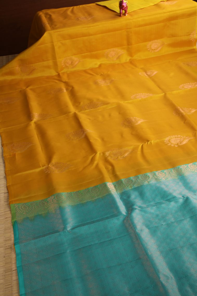 Mango Yello Soft Silk Saree with Copper Zari Floral Patterns view 2