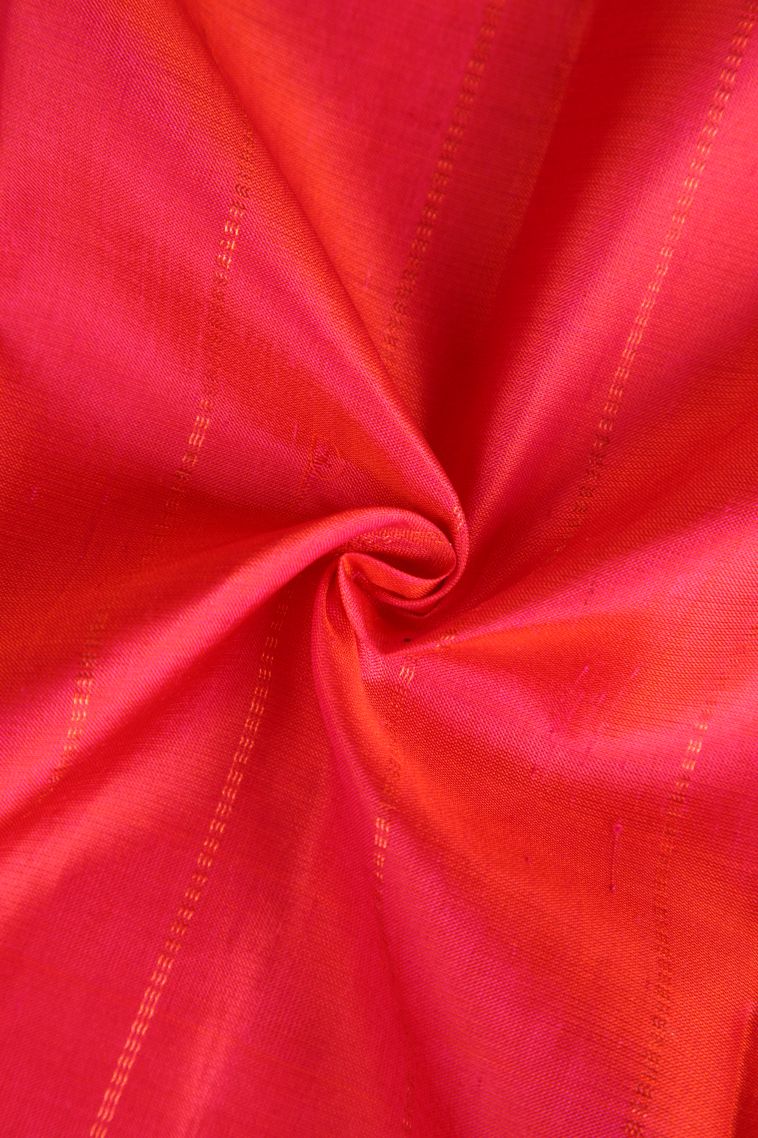 Candy Red Soft Silk Saree with Gold Zari Floral Puttas view 4