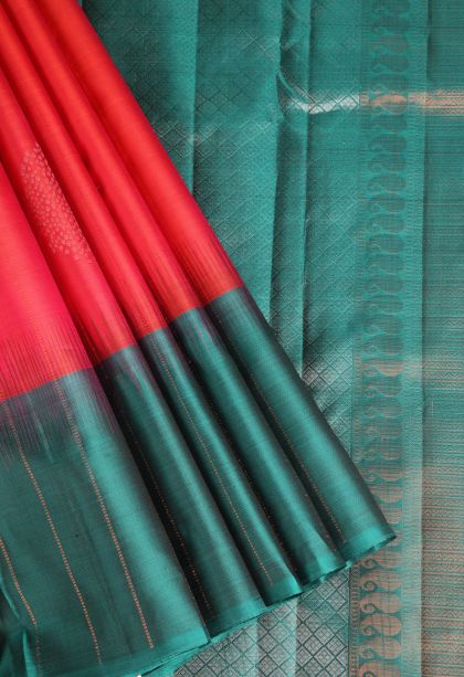 Candy Red Soft Silk Saree with Gold Zari Floral Puttas