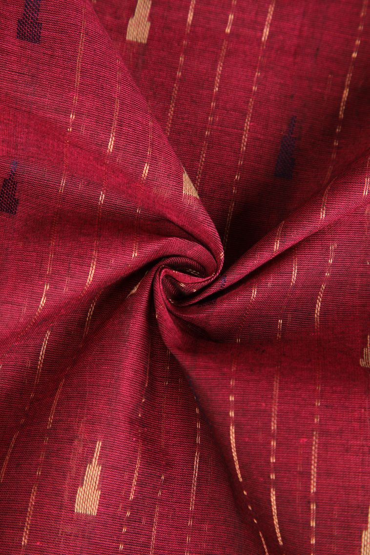 Berry Red Chettinad Cotton Sarees with Without Zari Zari Temple Pattern view 4