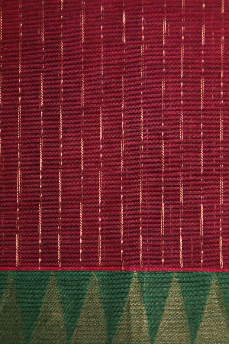 Berry Red Chettinad Cotton Sarees with Without Zari Zari Temple Pattern view 3