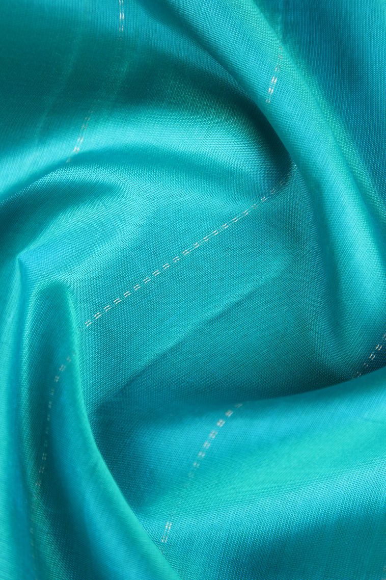 Peacock Blue Soft Silk Saree with Gold Zari Animal  Mottif view 4