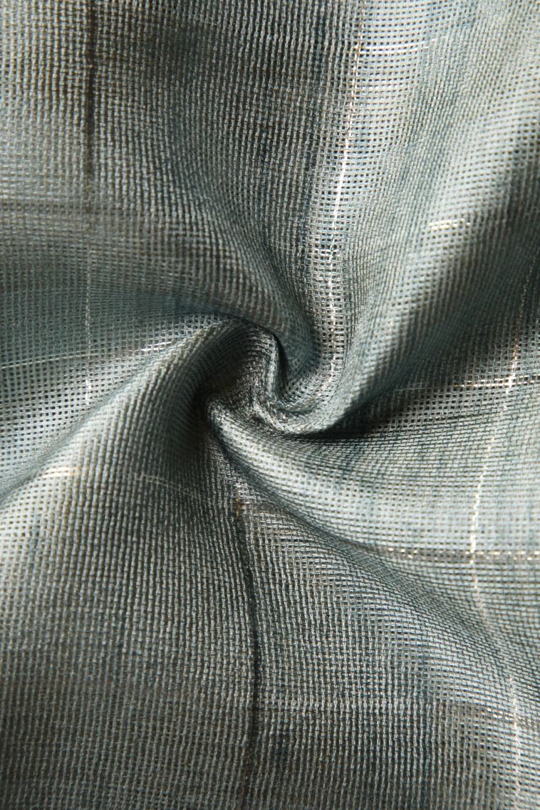 Stone Blue Jute Sarees with Silver Zari Checks view 4