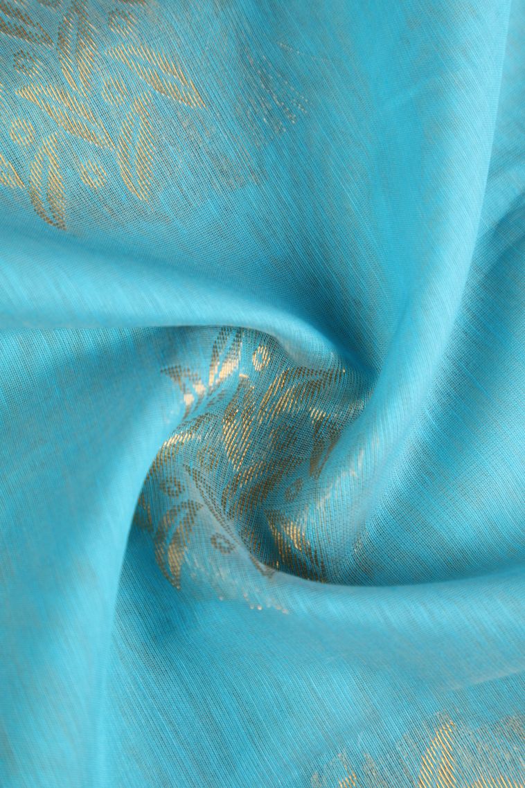 Arctic Blue Silk Cotton with Gold Zari Floral Puttas view 4