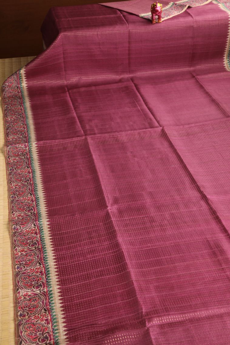 Magenta Purple Semi Tussar Silk with Gold Zari Vaira Oosi view 2