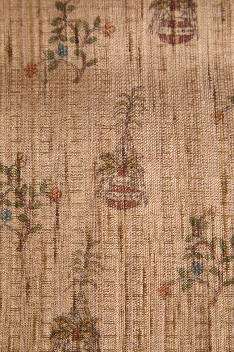 Tawny Brown Semi Tussar Silk with Gold Zari Checks And Puttas view 3