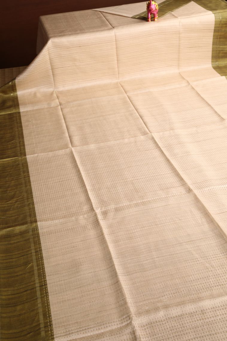 Parchment White Jute Sarees with Gold Zari Vaira Oosi view 2