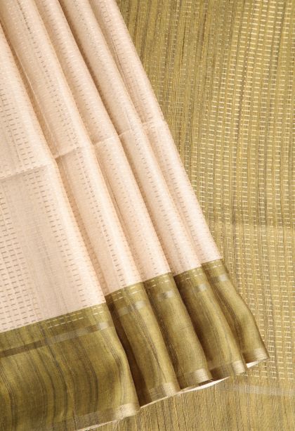 Parchment White Jute Sarees with Gold Zari Vaira Oosi