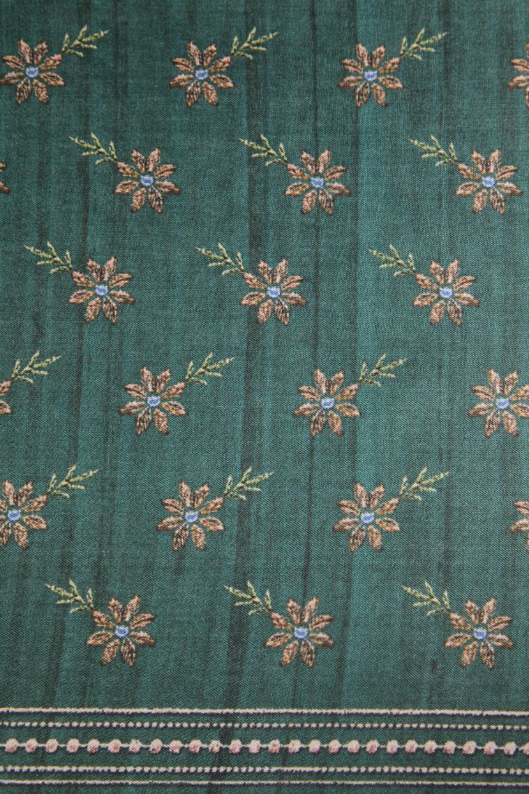 Pine Green Semi Tussar Silk with Gold Zari Zig Zag Pattern view 3